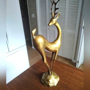 Vintage mid century art nouveau brass deer statue chic patina midcentury 19 inch